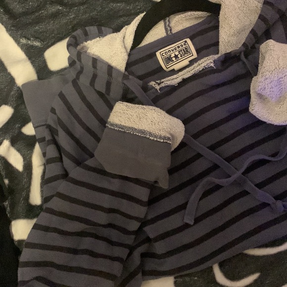 Converse All Star Striped Hoodie Medium Black and Blue - Picture 7 of 8